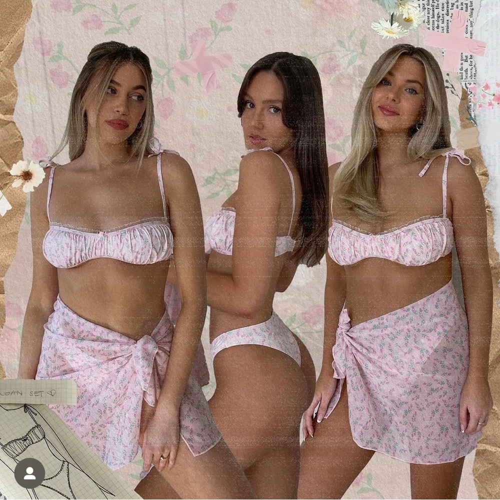 That’s So Sabotage Floral Pink Bikini Swimwear Set Bottoms - large Top - Medium